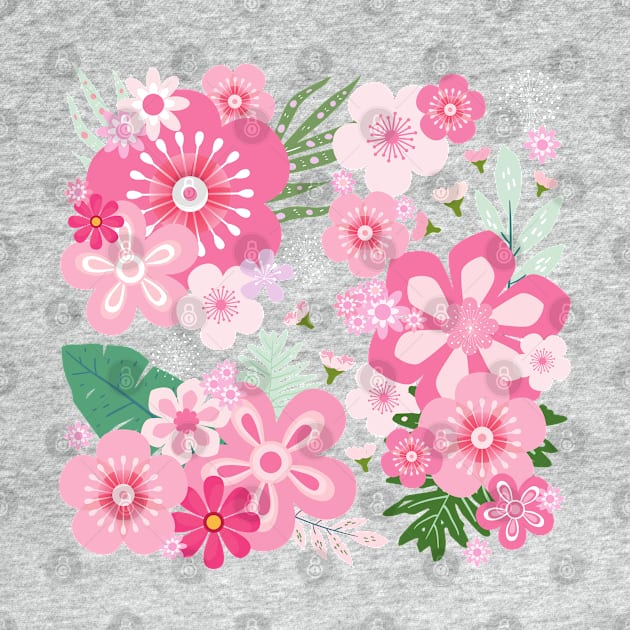 Pink Floral Paradise_Blue Background by leBoosh-Designs